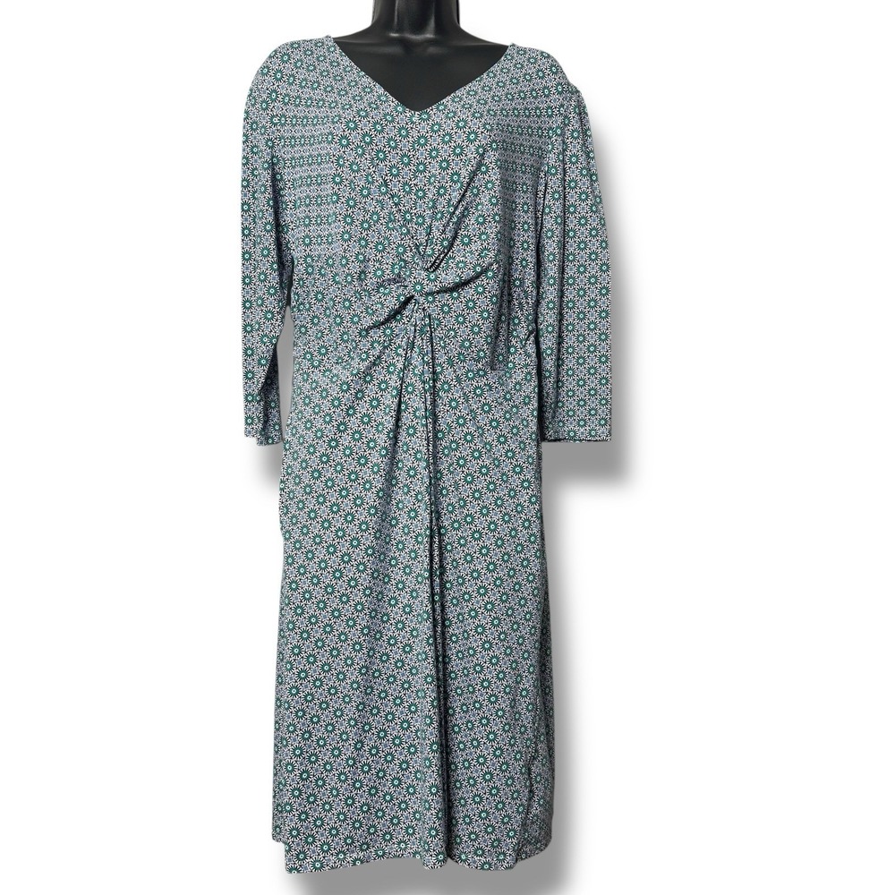 Lands End Women's M 10-12 Cap Sleeve Twist Front Flare Dress Aqua Blue Geometric